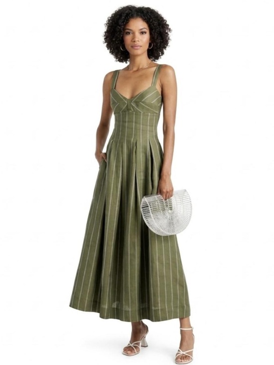 NICHOLAS Dresses & Skirts - NWT NICHOLAS Selene Seamed Cami Linen Olive & White Striped Maxi Dress